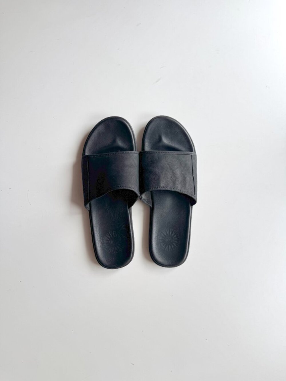 UGG Seaside Black Leather Slip On Slide Sandals, Size 13